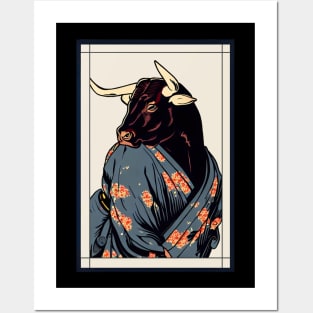 Wild ox japanese with kimono vintage Posters and Art